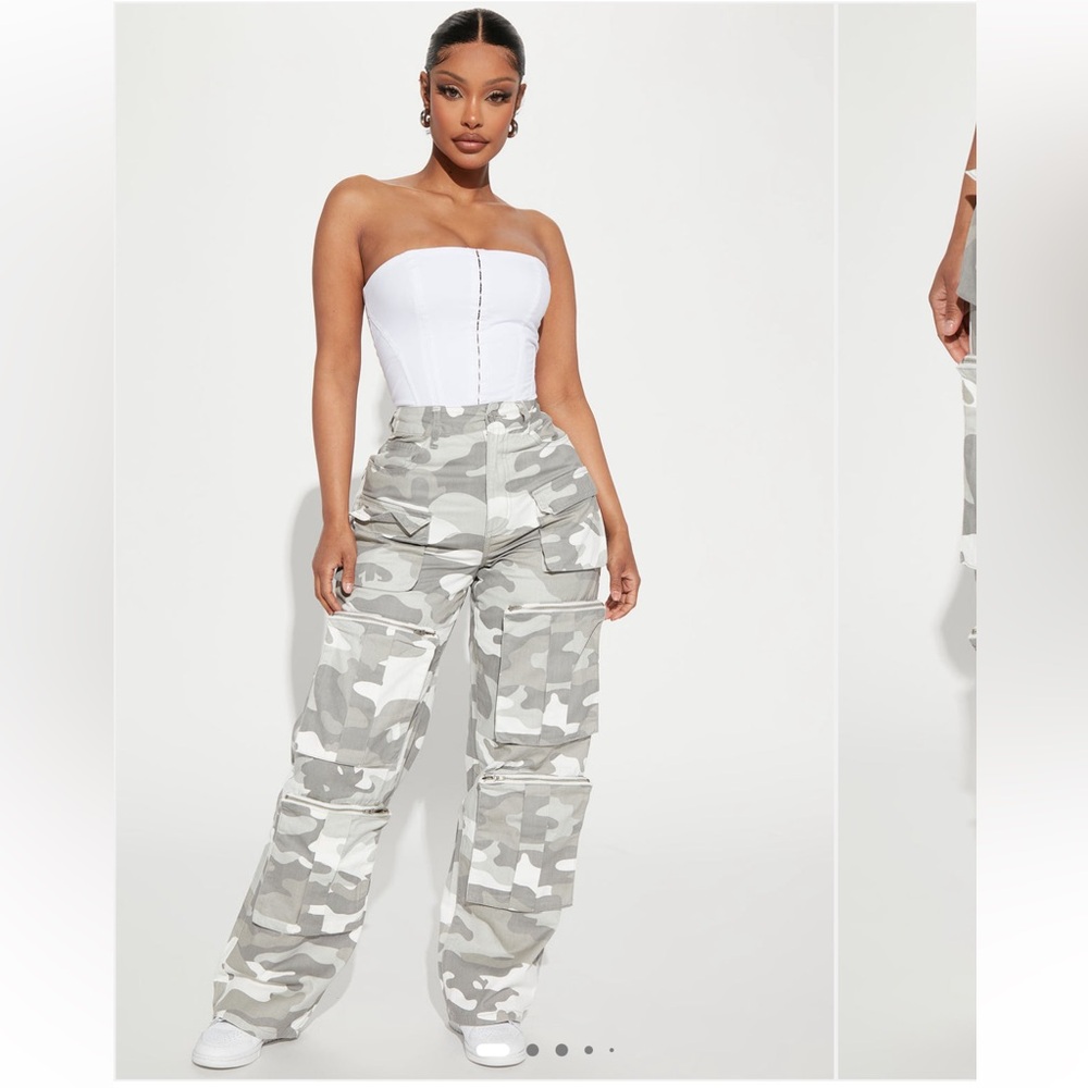 Fashion Nova Camo Cargo Pants - Gray and White